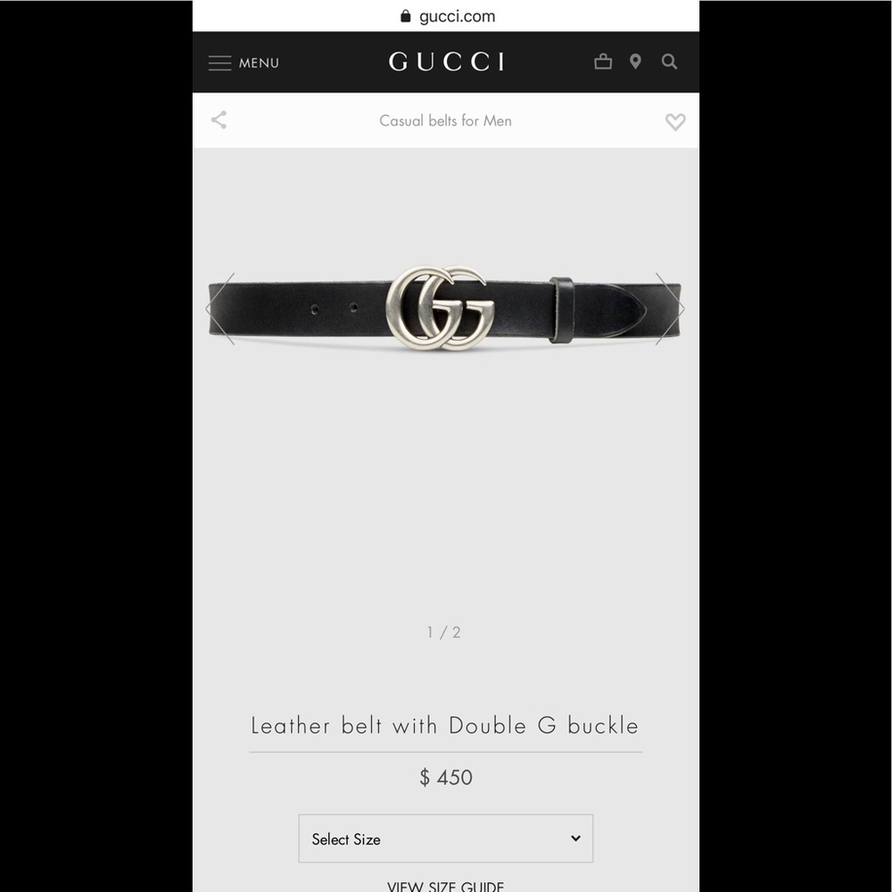 AUTHENTIC Gucci Leather GG Belt (Black/Silver) 90